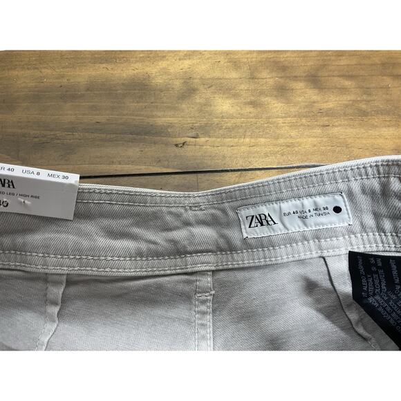 Zara The Marine Straight Jeans Womens 8 Gray High Rise Wide Leg Raw Hem Denim - Picture 5 of 11